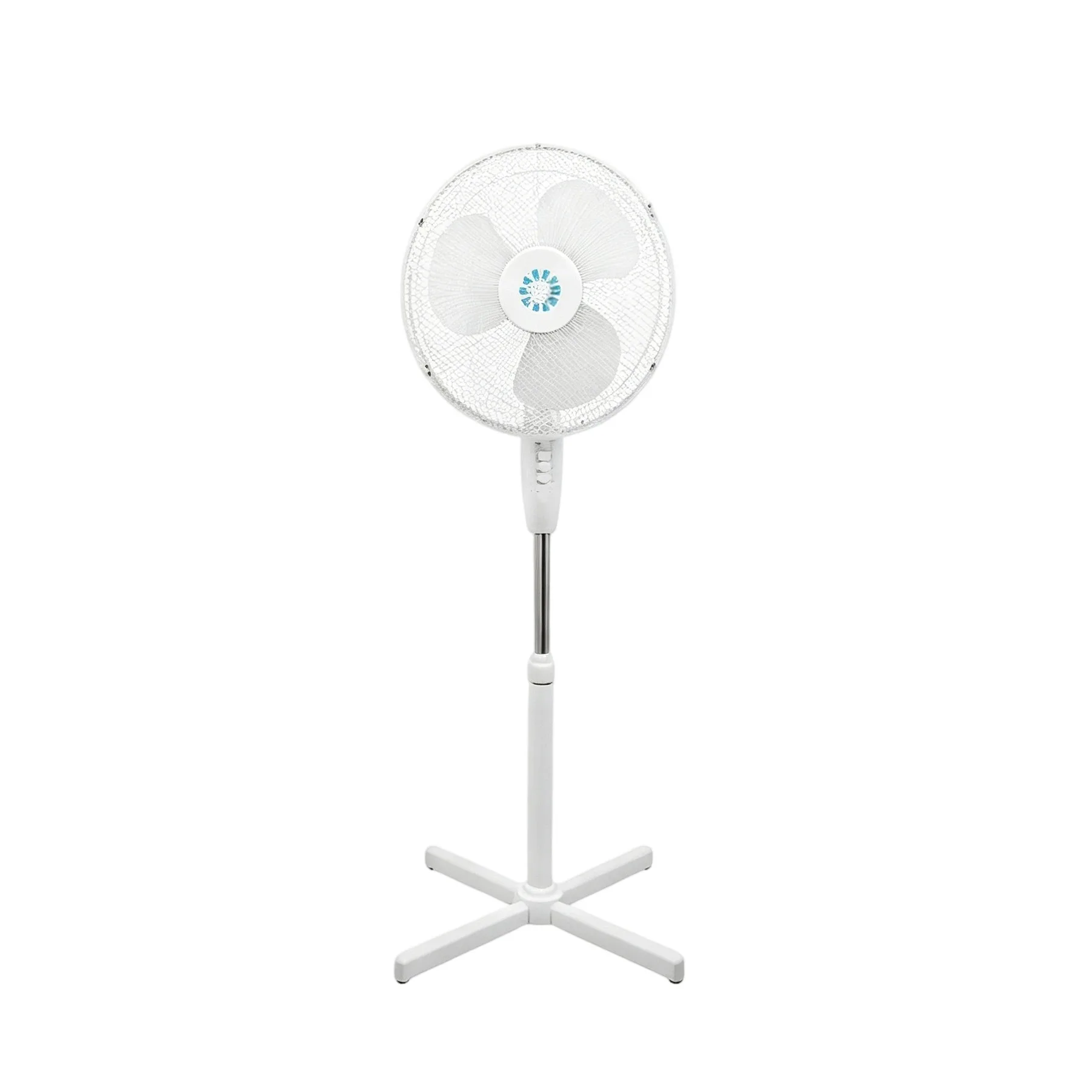 Ventilateur sur pied blanc avec base croisée stable, trois vitesses réglables, oscillation horizontale, fonctionnement silencieux ≤50Db, hauteur réglable, léger, détachable, rangement facile, faible consommation, idéal pour le salon, la chambre, le bureau et les espaces domestiques. – Image 6