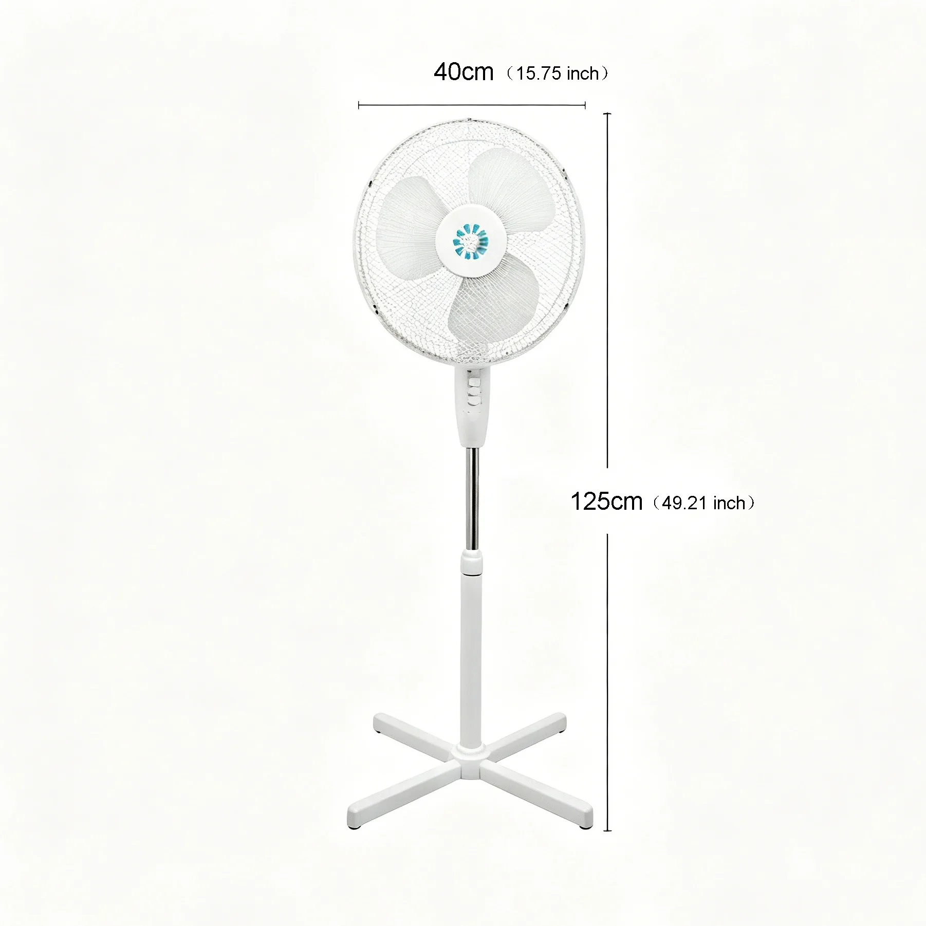 Ventilateur sur pied blanc avec base croisée stable, trois vitesses réglables, oscillation horizontale, fonctionnement silencieux ≤50Db, hauteur réglable, léger, détachable, rangement facile, faible consommation, idéal pour le salon, la chambre, le bureau et les espaces domestiques. – Image 2