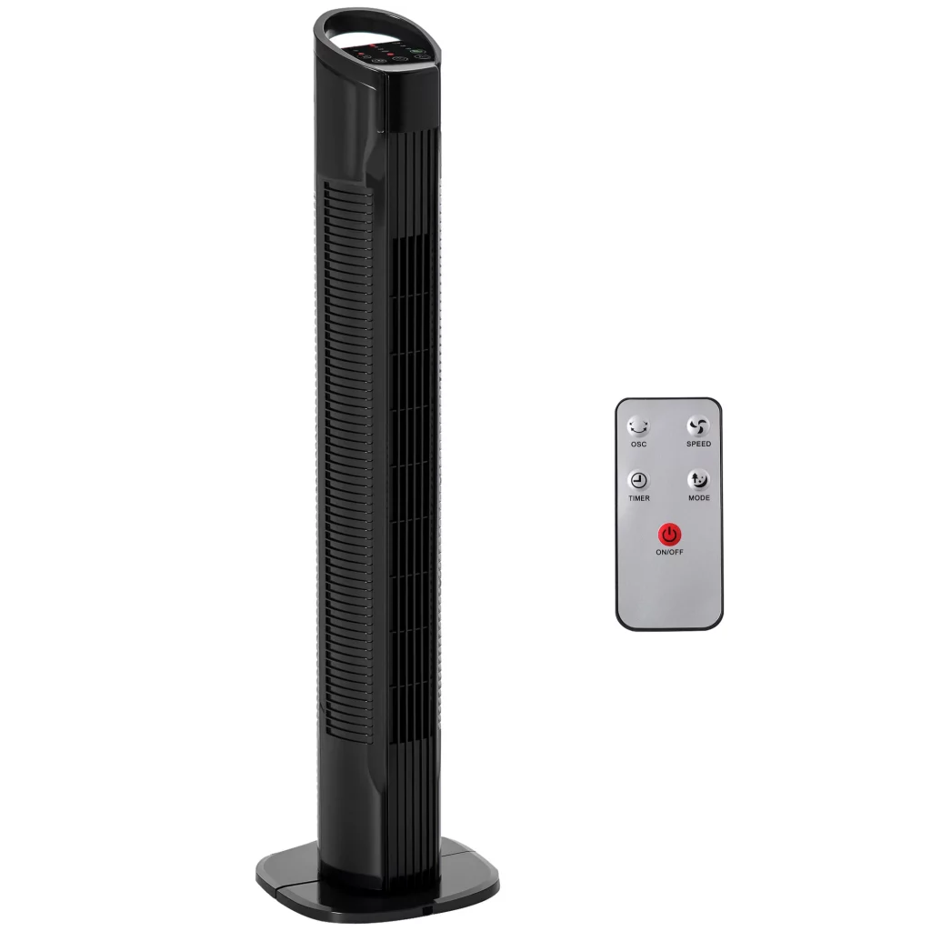 Ventilateur sur pied Homcom, ventilateur vertical 50W avec télécommande, 3 vitesses, écran LED, minuterie 7,5H et oscillation à 70° ° Oscillation ° Ø20X78.5 cm Noir
